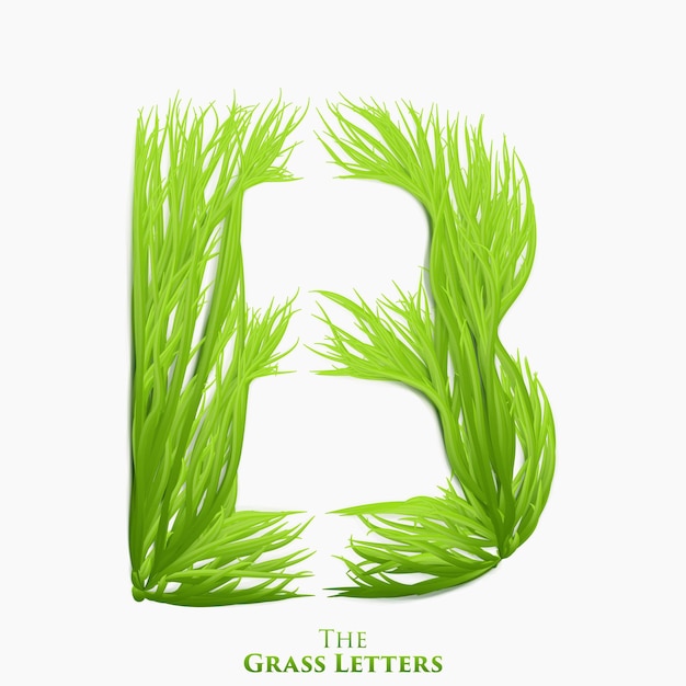 Free vector letter b of juicy grass alphabet. green b symbol consisting of growing grass.