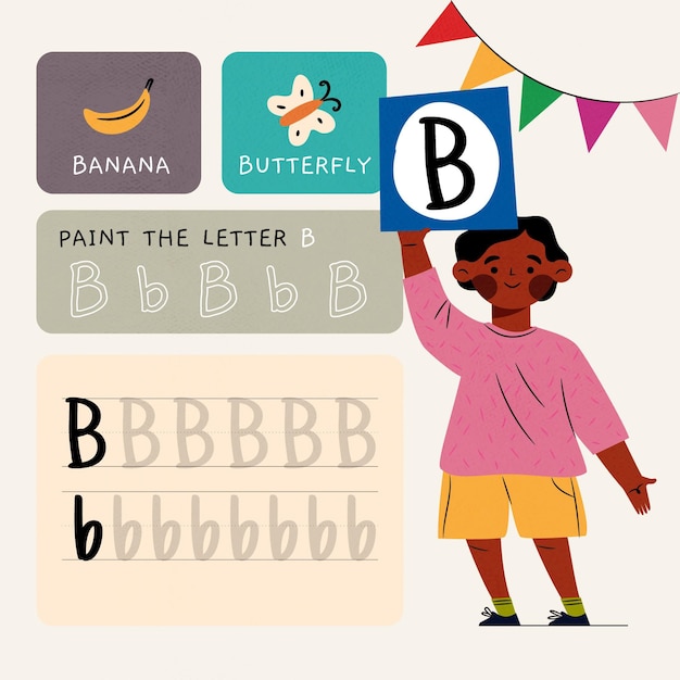 Free vector letter b worksheet template