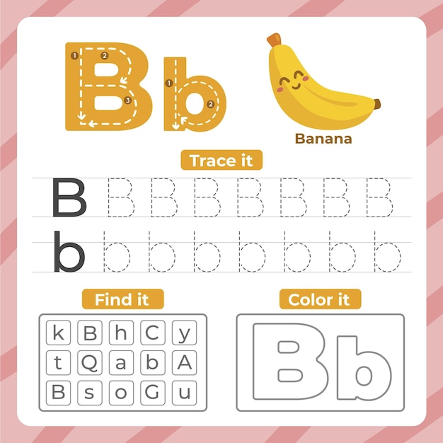 Free vector letter b worksheet with banana