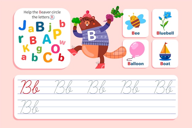 Letter b worksheet with beaver