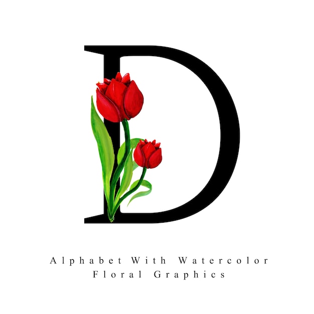 Letter d watercolor floral background