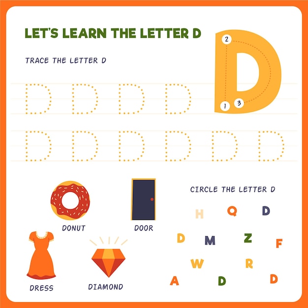 Free vector letter d worksheet for kids