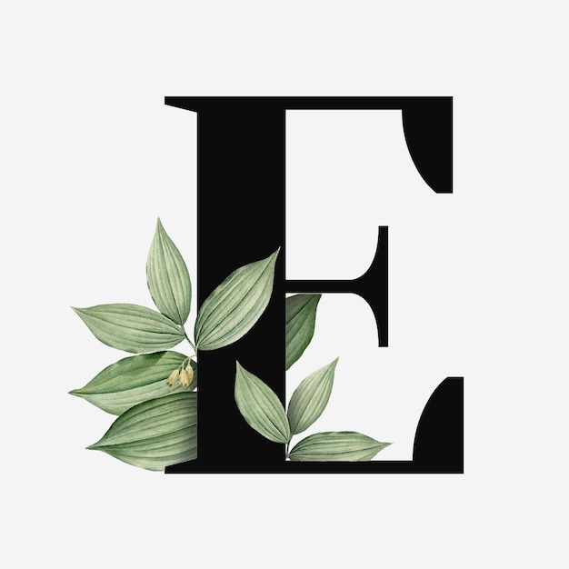 Free vector letter e with green leaves