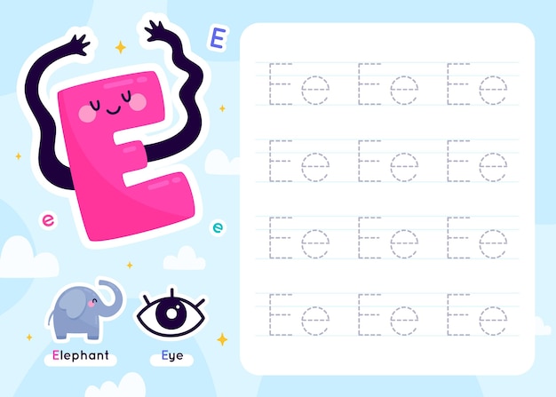 Free vector letter e worksheet template