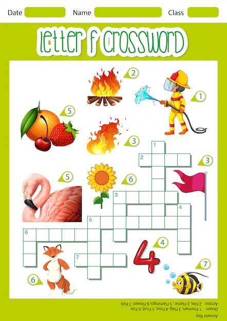 Free vector letter f crossword worksheet