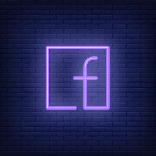 Letter F in square neon sign. Bright letter F in square. Night bright advertisement.