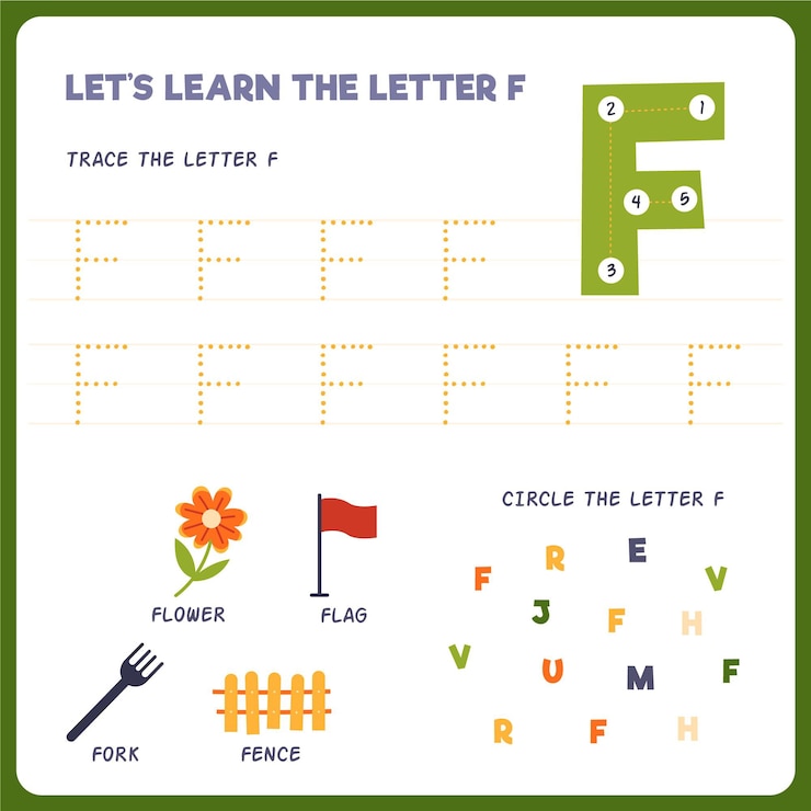 Free Vector letter f worksheet for kids