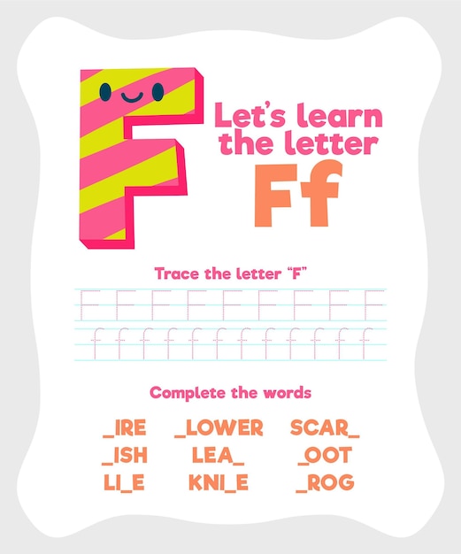 Free vector letter f worksheet template