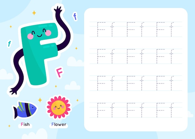 Modello di foglio di lavoro lettera f