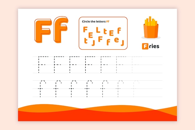 Letter f worksheet with fries