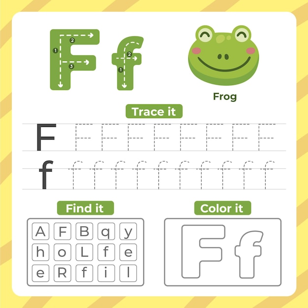 Letter f worksheet with frog