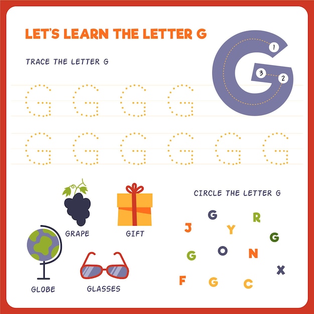 Free vector letter g worksheet for kids