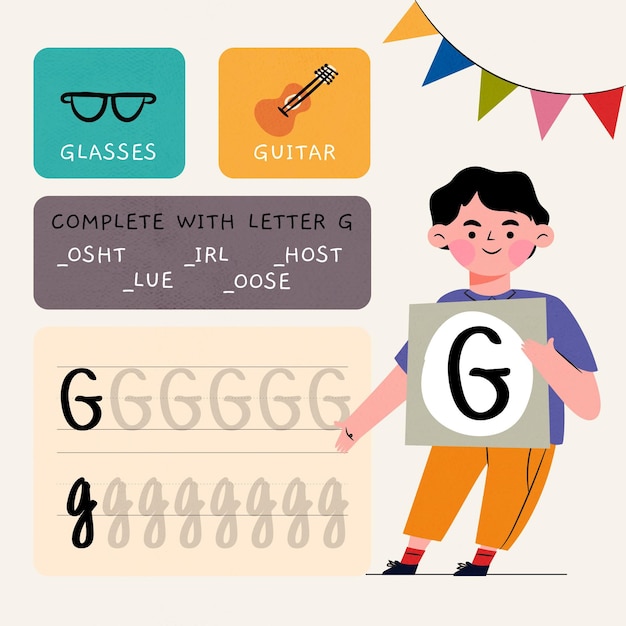 Free vector letter g worksheet template