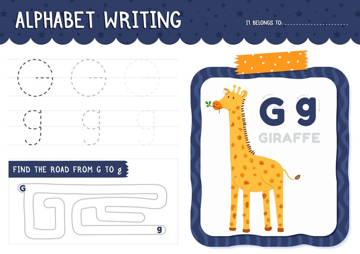 Free Vector letter g worksheet with giraffe