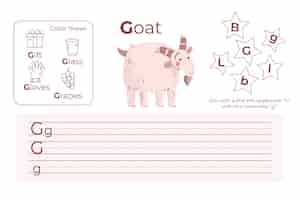 Free vector letter g worksheet with goat