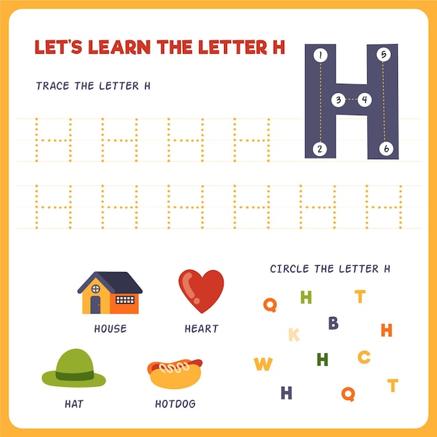 Free vector letter h worksheet for kids