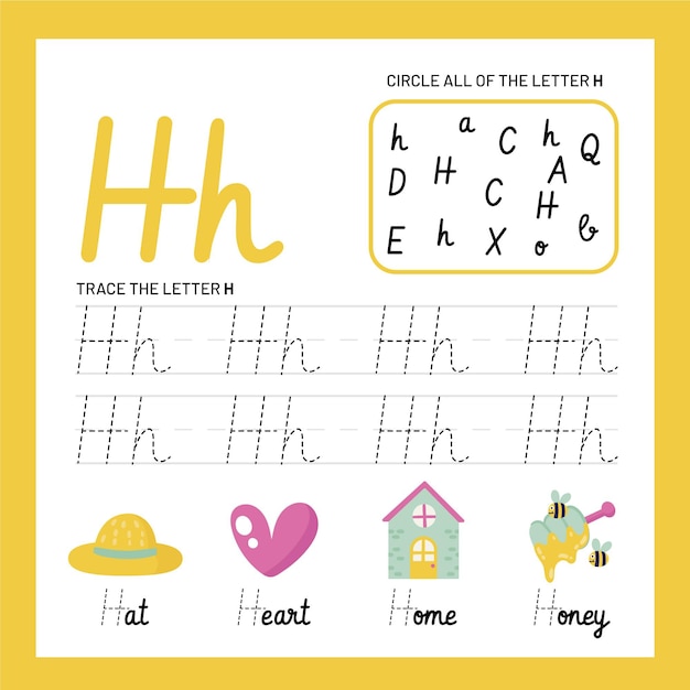 Free vector letter h worksheet template