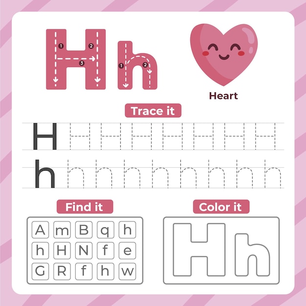 Letter h worksheet with heart