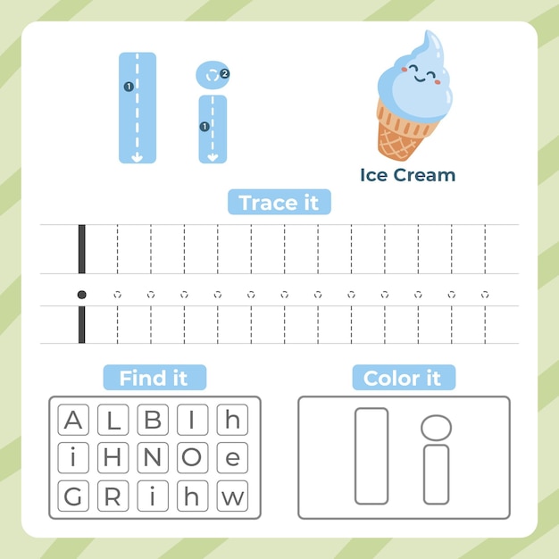 Letter i worksheet with ice cream