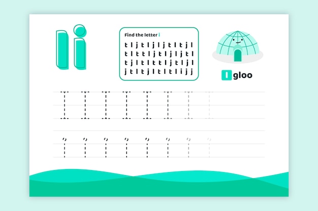 Foglio di lavoro lettera i con igloo