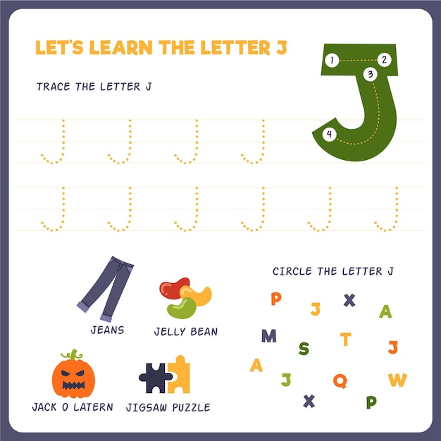 Free vector letter j worksheet for kids