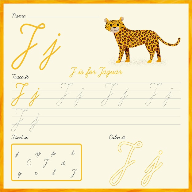 Letter j worksheet with jaguar