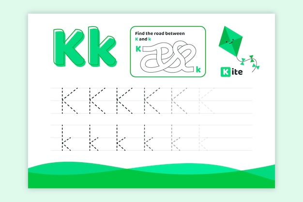 Letter k worksheet with kite