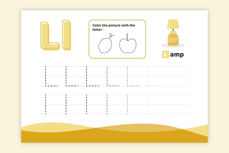 Free Vector letter l worksheet with lamp