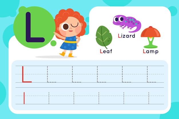 無料ベクター 葉とトカゲの手紙lワークシート