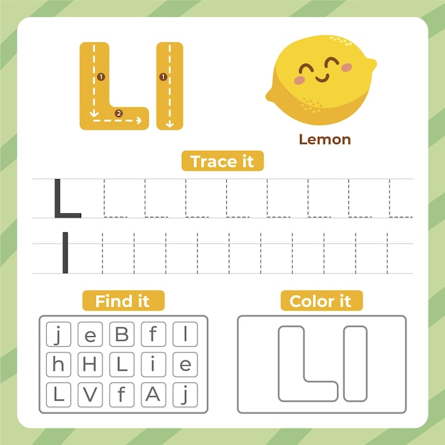 Free vector letter l worksheet with lemon