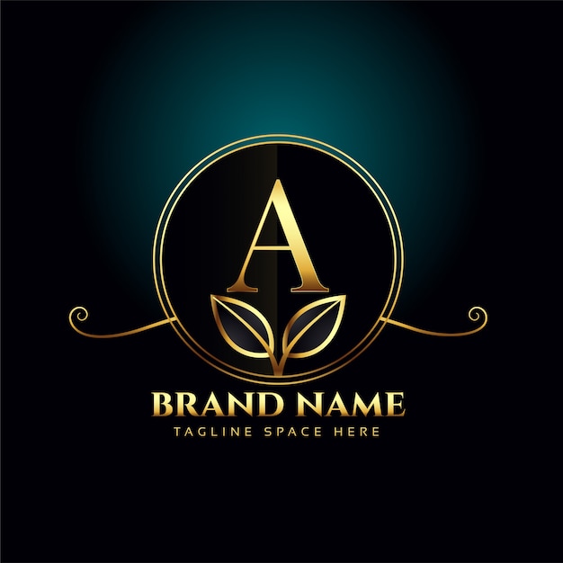 Letter a luxury logo concept with golden leaves