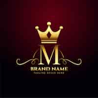 Free vector letter m monogram logo with golden crown