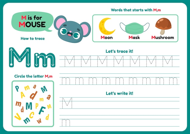 Free vector letter m worksheet template