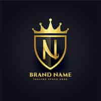 Free vector letter n crown golden premium logo design