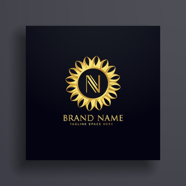 Letter n premium logo concept design with golden decoration Premium Vector