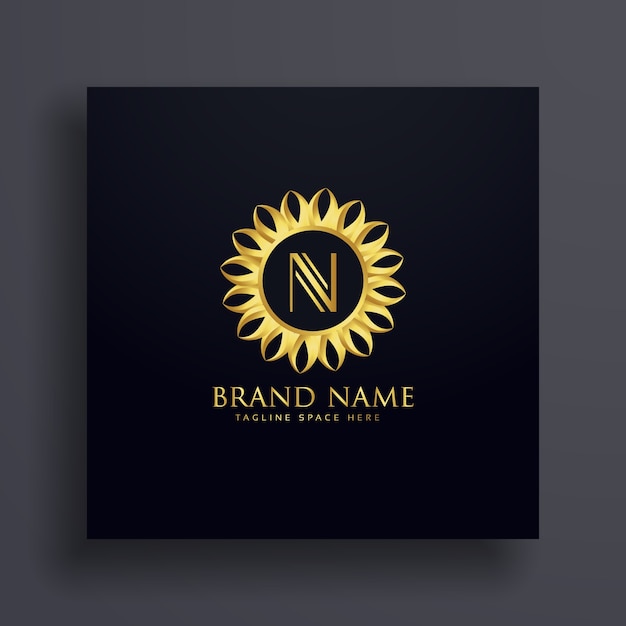 Letter n premium logo concept design with golden decoration