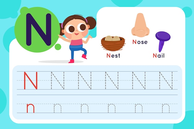 無料ベクター 巣と鼻の文字nワークシート