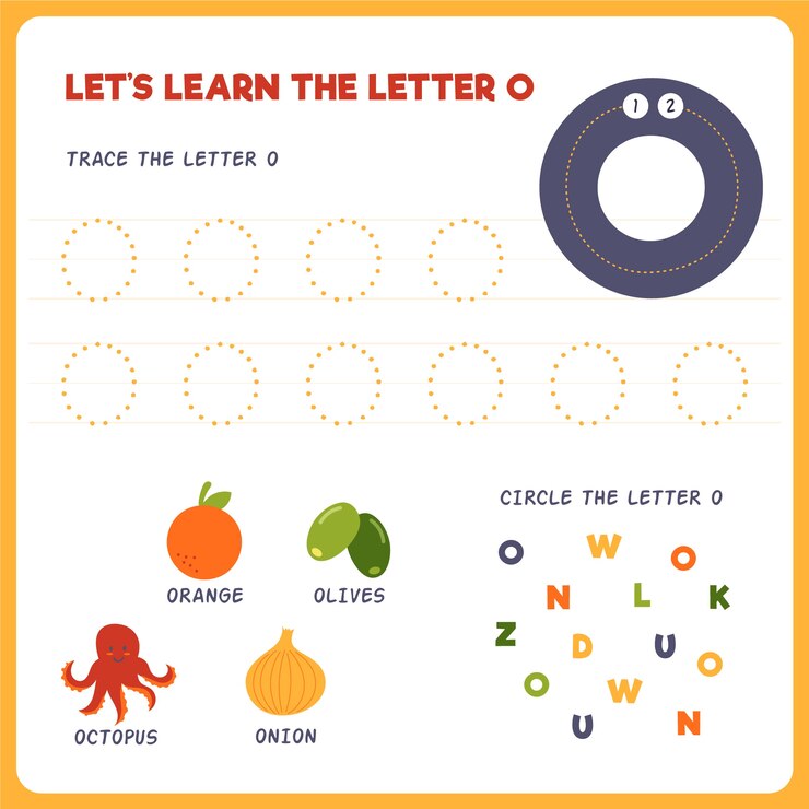 Free Vector letter o worksheet for kids