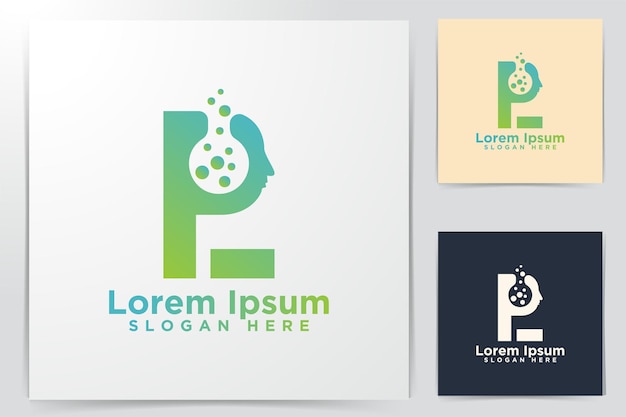 Letter P L, Man Head, Test Tube Logo Design, Vector Illustration