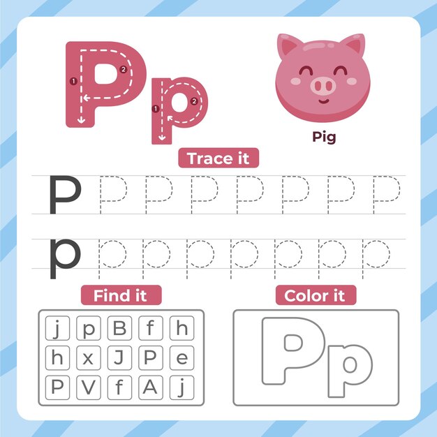 Letter p worksheet with pig