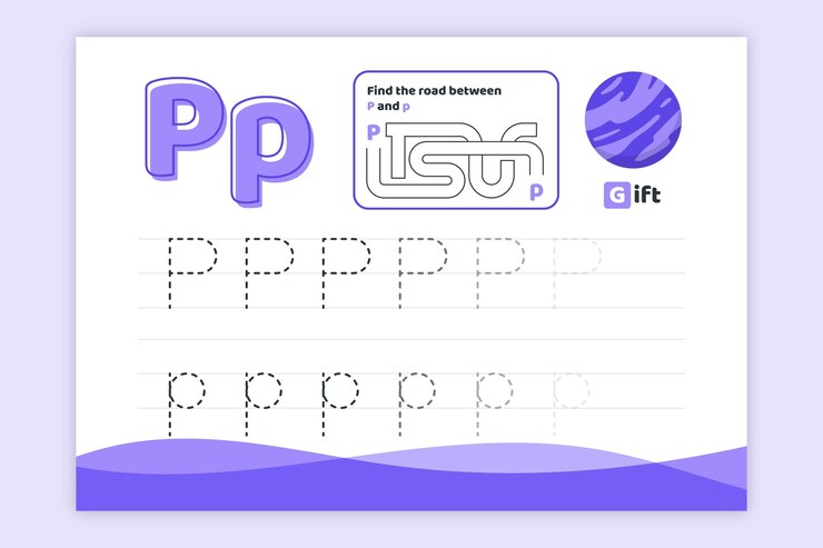 Free Vector letter p worksheet with planet