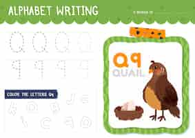 Free vector letter q worksheet with quail