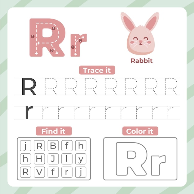 Letter r worksheet with rabbit