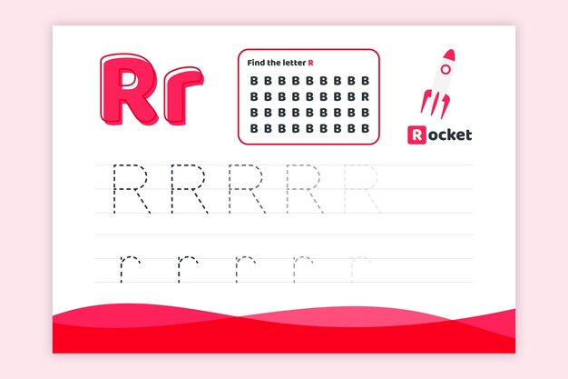 Letter r worksheet with rocket