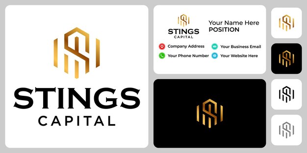 Letter s monogram capital investment logo design with business card template