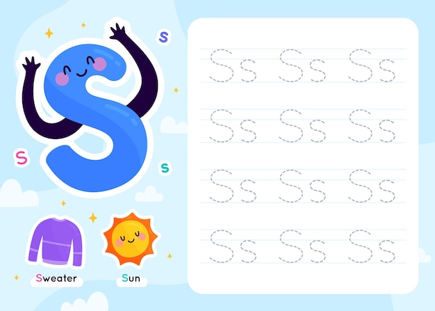 Vettore gratuito modello di foglio di lavoro della lettera s