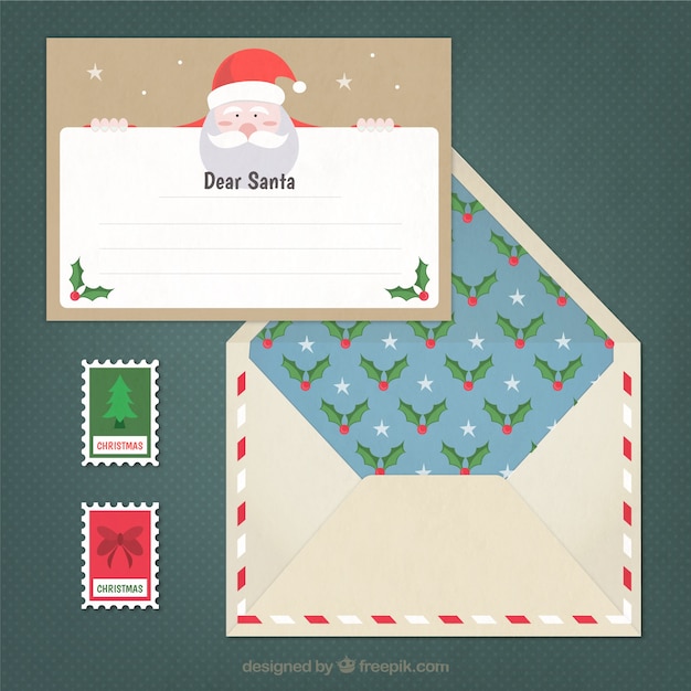 산타 클로스와 우표와 함께 예쁜 봉투에 대 한 편지
