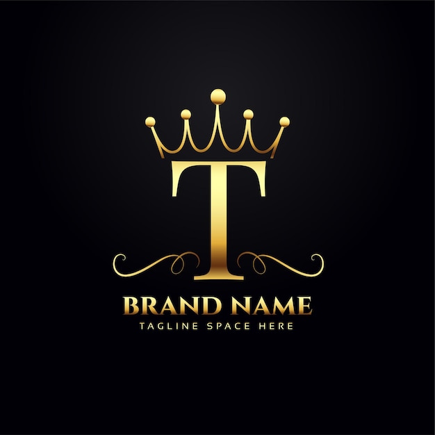 Letter t logo concept with golden crown