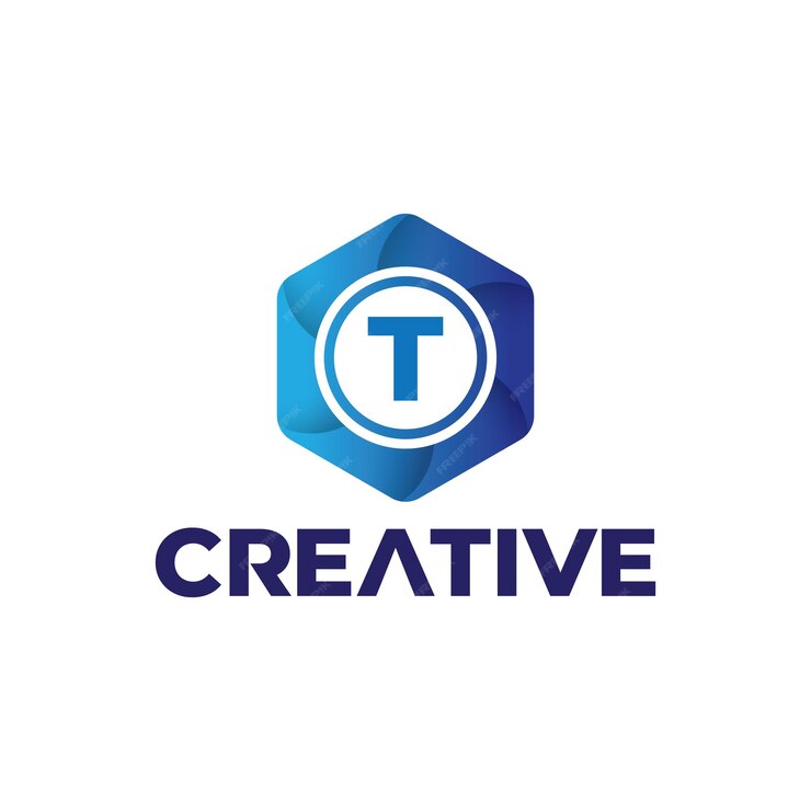  Letter t logo design with polygonal style hexagonal logo with gradient blue Premium Vector