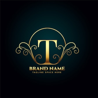 Letter t logo monogram in golden luxury style